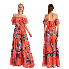 Custom Printed Sexy Off Shoulder Dress Long Maxi Dresses For Ladys